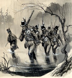 Royal Marines walczący z Amerykanami w Wielkich Jeziorach w wojnie ze Stanami Zjednoczonymi autorstwa English School
