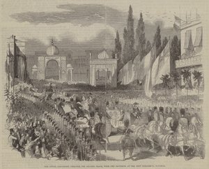 Procesja królewska przez Wielki Plac z pawilonami w Port Scharbeck w Brukseli autorstwa English School