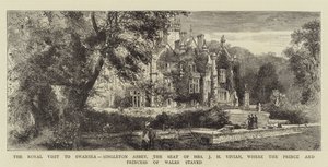 Królewska wizyta w Swansea, Opactwo Singleton, siedziba pani JH Vivian, gdzie przebywali książę i księżna Walii (rycina) autorstwa English School