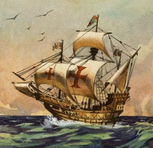 Santa Maria, która w 1492 r. zabrała Kolumba do Nowego Świata autorstwa English School