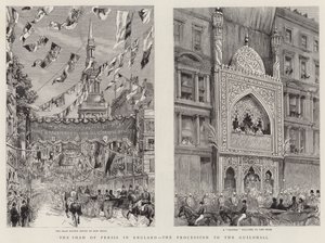 Shah of Persia w Anglii, procesja do Guildhall (grafika) autorstwa English School