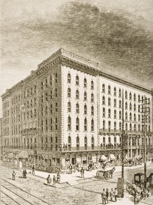 The Sherman Hotel, Chicago, ok. 1870, z „American Pictures” wydanego przez religijne Towarzystwo Traktu, 1876 autorstwa English School