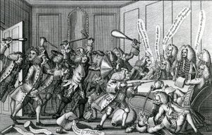 Oblężenie Warwick-Castle, czyli bitwa między stypendystami i licencjatami, 1768 autorstwa English School
