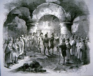 Towarzystwo Zjednoczonych Irlandczyków składa przysięgę przeciwko rządom angielskim (rycina) autorstwa English School