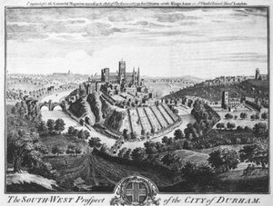 Południowo-zachodnia perspektywa miasta Durham, około 1600 autorstwa English School