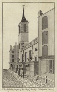 South East Prospect kościoła parafialnego St Margaret Lothbury, Londyn autorstwa English School
