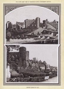 Widok południowo-wschodni zamku Brecknock, XVIII wiek; Zamek Brecon do dnia dzisiejszego (lito) autorstwa English School