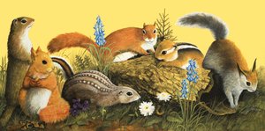 Rodzina wiewiórek, ilustracja z filmu "Dawno, dawno temu" (gwasz na papierze) autorstwa English School