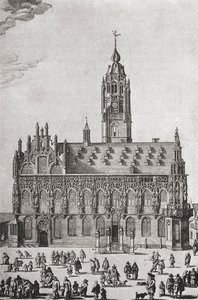 Stadhuis, Middelburg, tak jak w XVI wieku, z „Krótkiej historii narodu angielskiego” J. R. Greena, opublikowanej w 1893 r. autorstwa English School