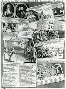 Stage Medley reprezentujący uprzejmy gust miasta i niezrównane zasługi poety G., Polly Peachum i Captain Macheatha, ok. 1728 autorstwa English School