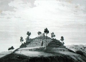 Świątynia Boro Bodo w dystrykcie Boro w Kedu, z „Historii Jawy” Thomasa Stamforda Rafflesa (1781-1826), opublikowana w 1830 r. (wydanie drugie) (lito) autorstwa English School