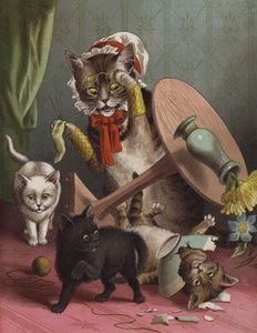 Trzy małe kocięta (chromolitho) autorstwa English School