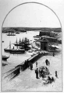 Top of the Grand Harbour, Valletta, Malta, z „Malowniczego Morza Śródziemnego”, tom 3, wydanego przez Cassell and Co. Ltd. autorstwa English School