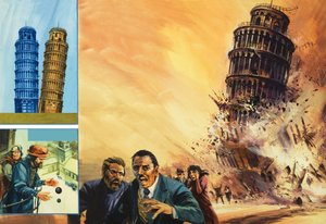 Wieża w Pizie, wyobrażana zawaleniem autorstwa English School