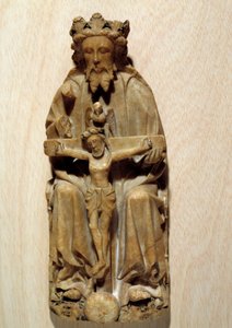 Trójcy Bóg kusił swojego syna Jezusa na krzyżu. Rzeźba w albacie Szkoły Angielskiej. XV-wieczny Paryż, Narodowe Muzeum Średniowiecza, Thermes de Cluny autorstwa English School