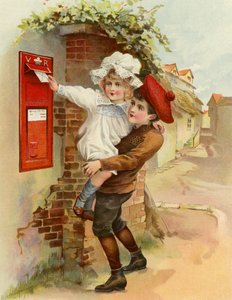 The Village Letter-Box (kolorowa litografia) autorstwa English School