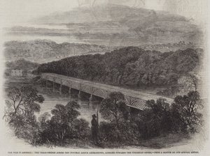 Wojna w Ameryce, Chain-Bridge przez Potomac nad Georgetown, w kierunku Virginia Shore (rycina) autorstwa English School