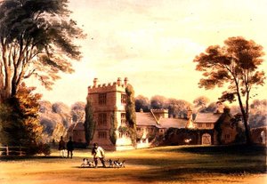 Wieża Zachodnia, Cotehele House, ok. 1830-40 (kolor lito) autorstwa English School