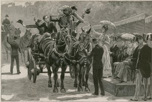 Parada Carthorsów w Zielone Świątki w Regents Park; Księżniczka May prezentuje odznaki autorstwa English School