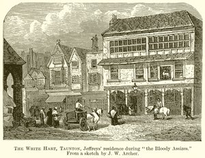 The White Hart, Taunton, Jeffreys Residence podczas krwawych wyborów autorstwa English School