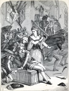 Zabójstwo Gustawa III przez Jackoba Johana Anckarströma na balu maskowym, Sztokholm, Szwecja, 1792 r. (rycina) autorstwa English School
