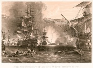 Bombardowanie Algieru przez Lorda Exmouth w 1816 r. autorstwa English School