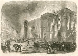 Spalenie Covent Garden Theatre w Londynie rankiem 5 marca 1856 r. autorstwa English School
