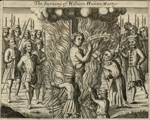 Spalenie męczennika Williama Huntera (rycina) autorstwa English School