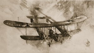 Nadchodzi wielki samolot bojowy: dwupłatowy niemiecki dwupłatowiec, z którym walczyli brytyjscy lotnicy, z The Illustrated War News autorstwa English School
