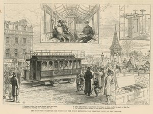 Elektryczny tramwaj-wagon wypróbowany na linii tramwajowej West Metropolitan przy Kew Bridge autorstwa English School