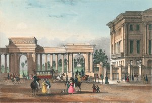 Wejście do Hyde Parku z Piccadilly z zachodnim skrzydłem Apsley House autorstwa English School