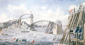 Pływanie ostatniego przęsła mostu Royal Albert Bridge, Saltash (wc na papierze) autorstwa English School