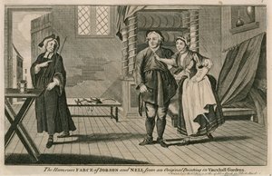 Humorystyczna farsa Jobsona i Nell z oryginalnego obrazu w Vauxhall Gardens w Londynie autorstwa English School