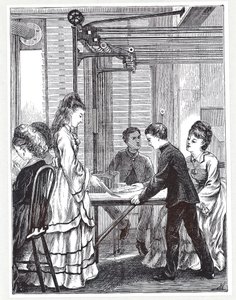 Przyrządy do przenoszenia wiadomości w Post Office Telegraph Headquarters, Telegraph Street, Londyn, z The Graphic, 1871 autorstwa English School