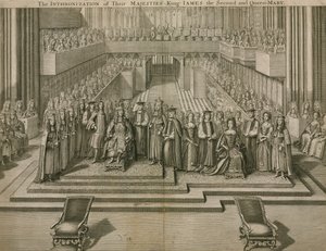 Intronizacja ich Królewskich Mości Króla Jakuba II i Królowej Marii w Opactwie Westminsterskim autorstwa English School