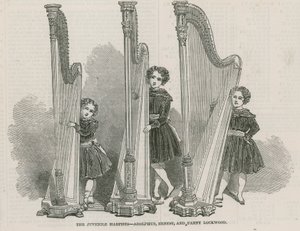 Młodociani harfiści - Adolphus, Ernest i Fanny Lockwood autorstwa English School