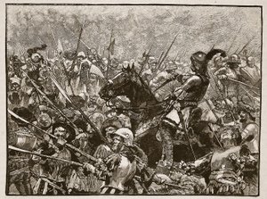 Ostatnia trybuna Schwarza i jego Niemców, ilustracja z Cassells Illustrated History of England (zdjęcie w sepii) autorstwa English School
