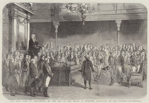 Nieżyjący już książę Wellington w Izbie Gmin, adresowany przez marszałka (grafika) autorstwa English School