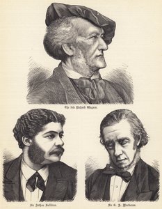 Nieżyjący już Richard Wagner, Sir Arthur Sullivan, Sir GA Macfarren (grafika) autorstwa English School