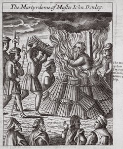 Męczeństwo mistrza Johna Denleya, ilustracja z "Acts and Monuments" Johna Foxe