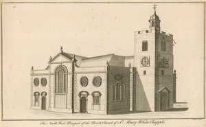 Północno-zachodnia perspektywa kościoła parafialnego St Mary, Whitechapel, Londyn autorstwa English School