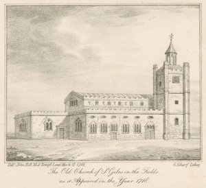 Stary kościół St Giles in the Fields w Londynie, jak wyglądał w 1718 roku autorstwa English School