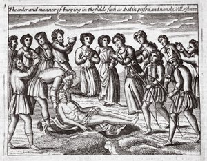 Porządek i sposób grzebania na polach m.in. zmarłego w więzieniu, a mianowicie Will Wiseman, ilustracja z Dziejów i pomników Johna Foxe
