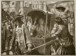 Mieszkańcy Edynburga eskortujący księcia Hamiltona do Pałacu Holyrood, ilustracja z Cassells Illustrated History of England (zdjęcie w sepii) autorstwa English School