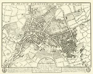 Plan Birmingham, zbadany w roku 1731 autorstwa English School