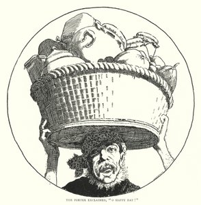 Portier wykrzyknął: "Szczęśliwy dzień!". (rycina) autorstwa English School