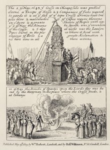Zburzenie Krzyża Cheapside przez obrazoburców i purytanów oraz spalenie Księgi Sportu dla tego samego sportu w następną niedzielę maja 1643, 1809 autorstwa English School