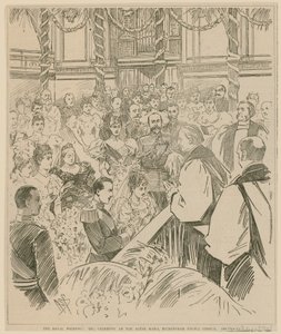 Ślub królewski, ceremonia przy balach ołtarzowych, kaplica Pałacu Buckingham, 23 lipca 1896 r. autorstwa English School