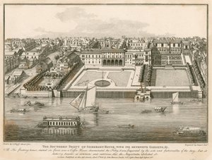 Południowy front Somerset House z rozległymi ogrodami autorstwa English School