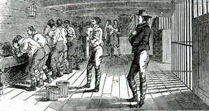 Umywalnia pod pokładem - transport skazanych związkowców do Australii, ilustrowany w The Martyrs of Tolpuddle, opublikowanym przez Trades Union Congress, 1834 autorstwa English School